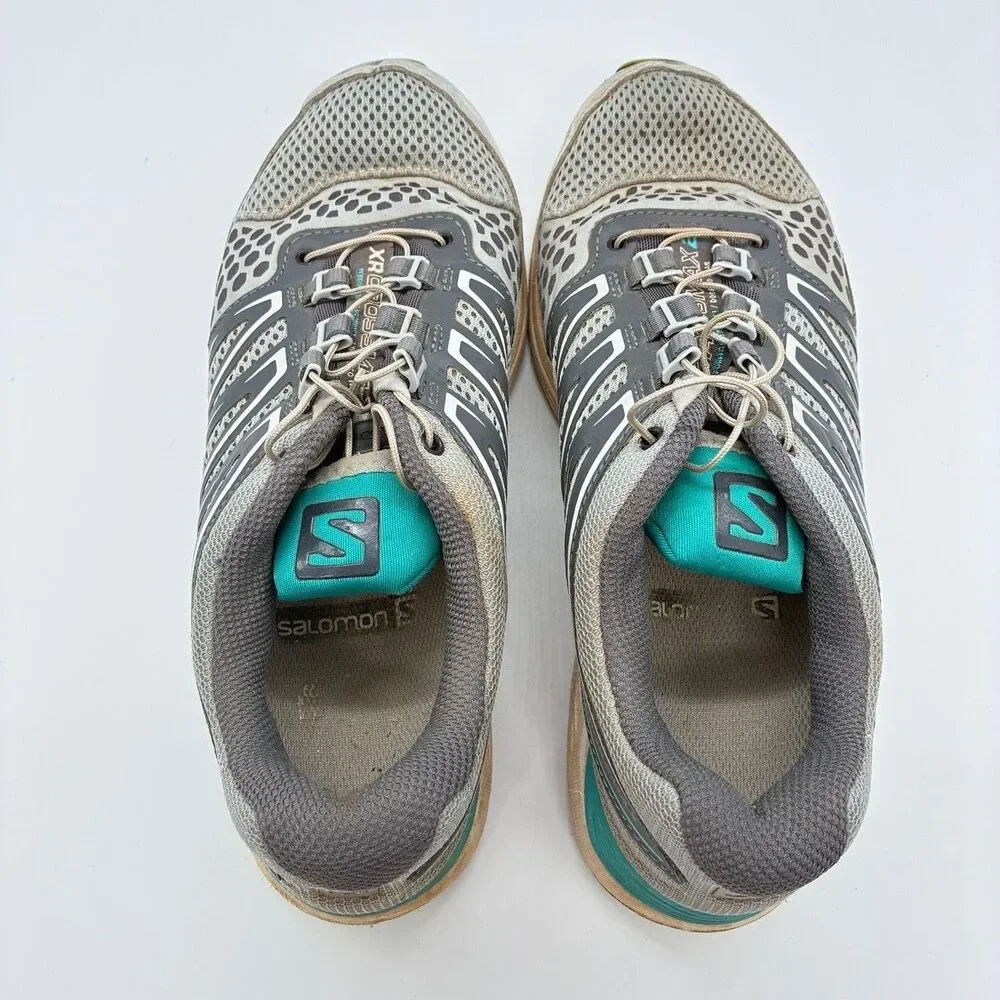 Salomon XR Crossmax Womens 7.5 Gray Teal Trail Running Shoes Contagrip